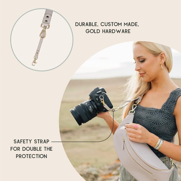 Stylish Vegan Leather Camera Sling Bag - Hands-Free & Compact Design, Brown - Picture 4 of 8